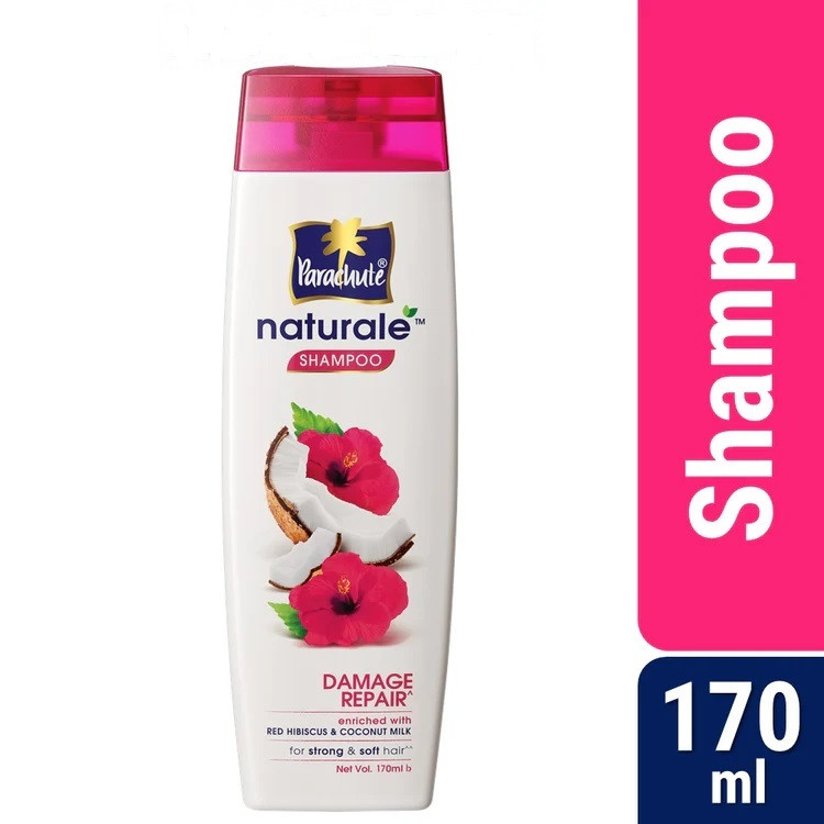Parachute Naturale Damage Repair Shampoo with Red Hibiscus & Coconut Milk, For Strong & Soft Hair, Smoothens Rough Hair, Paraben Free, 100% Vegan, All Hair Types, 170 ml