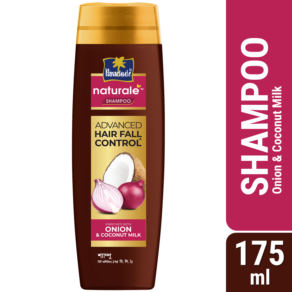 Parachute Naturale Advanced Hair Fall Control Shampoo with Onion & Coconut Milk, For Strong & Thick Hair, Reduces Hair Fall, Paraben Free, 100% Vegan, All Hair Types, 175 ml